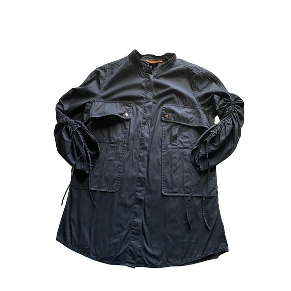 TORY BURCH BLACK COTTON MOCK COLLAR 3/4 SLEEVE BLOUSE SIZE 4-POCKETS - Picture 10 of 13